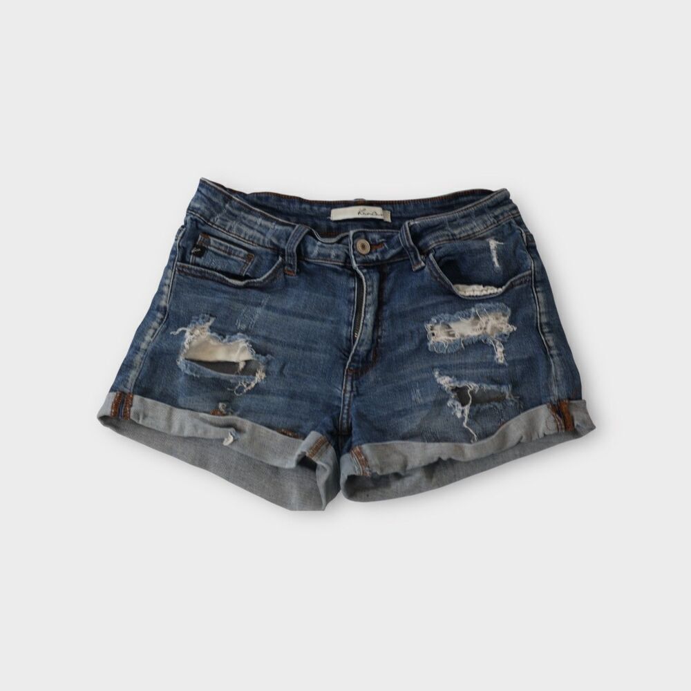 Kancan Denim Jean Cut Off Shorts Women’s Size 27 Stretch Distressed Blue - Picture 2 of 12